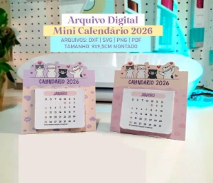 Mini Calendário 2026 Gatinhos - Arquivos Digitais