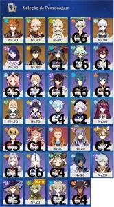 CONTA AR56 (9 PERSONAGENS 5* E 3 ARMAS 5*) - Genshin Impact