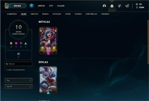 Conta Unranked com 10 Skins e 34 Champs - League of Legends LOL
