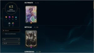 Prata 2 / 64 skins (1Ult 2Mit 3lend 16epicas 19legado) - League of Legends LOL