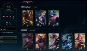 Prata 2 / 64 skins (1Ult 2Mit 3lend 16epicas 19legado) - League of Legends LOL