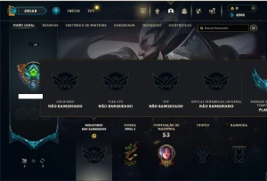 Unranked com 40 Champs e 10 Skins - League of Legends LOL