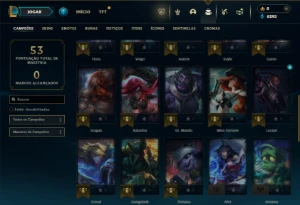 Unranked com 40 Champs e 10 Skins - League of Legends LOL