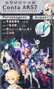 Conta AR57 +10 personagens 5* Xiao Ayaka Raiden Shogun Venti - Genshin Impact