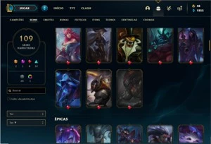 Conta bronze 1 com 146 Champs e 109 Skins + 4 Vitoriosas - League of Legends LOL