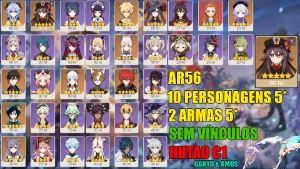 Conta Genshin Ar56 / 10X2★ / Hutao C1 & Ganyu + Amos - Genshin Impact