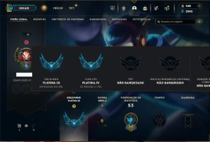 Platina 3 com 35 Champs e 21 Skins + 2 Fragmentos de skins - League of Legends LOL