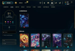 Platina 3 com 35 Champs e 21 Skins + 2 Fragmentos de skins - League of Legends LOL