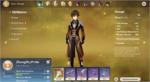Conta Genshin Impact AR 7 com Zhongli e Orgulho Celestial