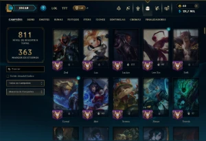 Ouro 1 com TODOS os Champs e 162 Skins ( Nivel 592 ) - League of Legends LOL