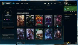 Conta Prata 2 com 71 campeões e 25 skins e passe do evento - League of Legends LOL