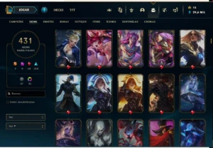 Conta lol nível 720 rank esmeralda4 com 441 skins +contaVava - League of Legends