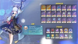 Hutao + Lança de Jade + Ayaka + Elegia + Keqing AR 47 - Genshin Impact