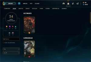 Conta prata 1 com 55 Champs e 34 Skins + 6 Cromas - League of Legends LOL