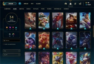 Conta prata 1 com 55 Champs e 34 Skins + 6 Cromas - League of Legends LOL