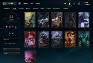Conta prata 1 com 55 Champs e 34 Skins + 6 Cromas - League of Legends LOL