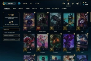 Conta prata 1 com 55 Champs e 34 Skins + 6 Cromas - League of Legends LOL