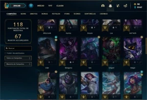 Conta prata 1 com 55 Champs e 34 Skins + 6 Cromas - League of Legends LOL