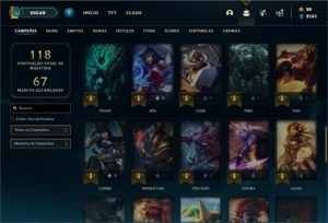 Conta prata 1 com 55 Champs e 34 Skins + 6 Cromas - League of Legends LOL