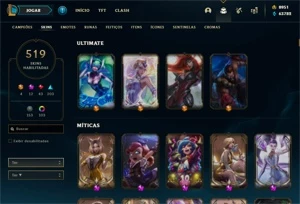 Conta com 519 skins, todos champ, todos emotes - League of Legends LOL