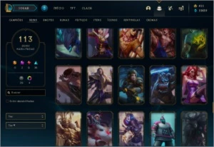 CONTA OURO 2 COM BORDA DE PLATINA, 113 SKINS COM RIVEN 2016 - League of Legends LOL
