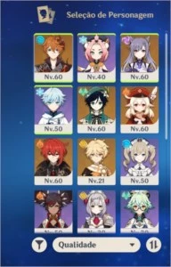Conta Genshin Impact com Venti Diluc Keqing Klee e Childe