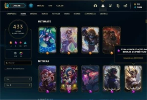 Conta prata 2 com TODOS os champs e  433 Skins + 2 Prestigio - League of Legends LOL