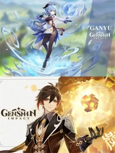 Conta Ar40 ganyu+Zhongli+Armas Tier5 Amos e harpa celestial - Genshin Impact
