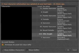 EK em Lutabara lvl 245 skills 98/92 ML 10 com 60 dias de PA - Tibia