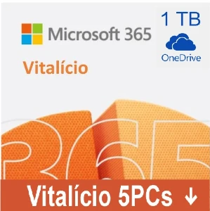 Licença Microsoft Office 365 Vitalício - 5 Dispositivos -1TB - Softwares e Licenças