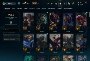 Ouro 1 com 95 Champs e 16 Skins - League of Legends LOL