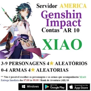 CONTA INICIANTE COM PERSONAGEM XIAO 5⭐ - AR10 - Genshin Impact