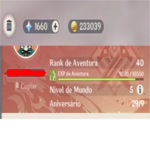 Conta Genshim impact rank 40 criada no começo do server - Genshin Impact