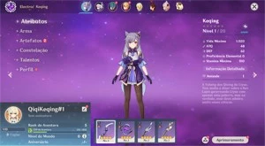 Conta Genshin Impact AR 5 com Keqing e Qiqi