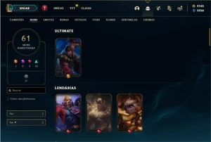 Conta platina 3 com 130 Champs e 61 Skins + 4000 RP - League of Legends LOL
