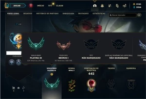 Conta platina 3 com 130 Champs e 61 Skins + 4000 RP - League of Legends LOL
