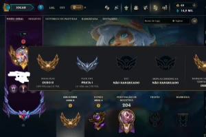 Ouro, 25 Skins, Mitica, Lendárias, 14K Ea, Honra 4, 76 Champ - League of Legends LOL
