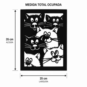 Quadro Vazado de Gatos em MDF Preto 35 x 25 cm - Artesanato e Personalizados