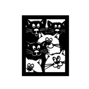 Quadro Vazado de Gatos em MDF Preto 35 x 25 cm - Artesanato e Personalizados