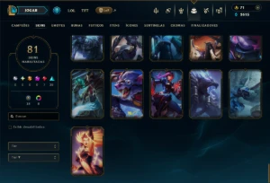 Unranked com 110 Champs e 81 Skins ( SUP / JG / MID ) - League of Legends LOL