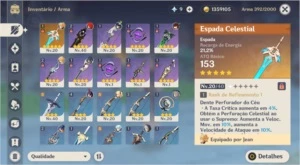 Conta Ar 28 com Venti , Diluc , Jean e espada celestial - Genshin Impact