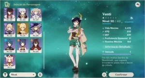 Conta Ar 28 com Venti , Diluc , Jean e espada celestial - Genshin Impact
