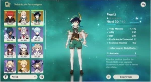 Conta Ar 28 com Venti , Diluc , Jean e espada celestial - Genshin Impact