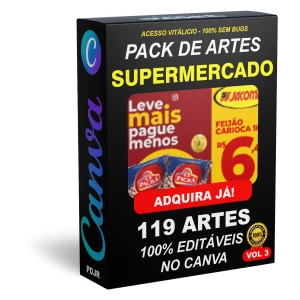 Pack Canva Supermercado Vol 3 - 119 Artes Editáveis - Outros