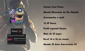 CSGO Prime, 29 Jogos, Moeda Aniverário 10 anos, Op Riptide - Counter Strike