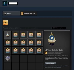 CSGO Prime, 29 Jogos, Moeda Aniverário 10 anos, Op Riptide - Counter Strike