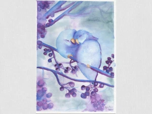 Aquarela Original Pássaros A4 - Sem Moldura