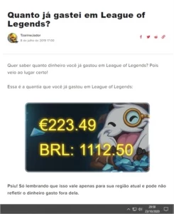 Vendo conta de lol com mais de 1100 reais em skin
