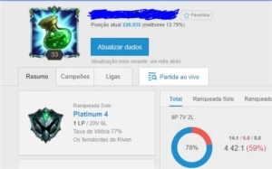 SMURF LOL PLATINA 4 77%WR - League of Legends