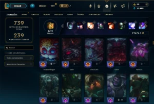 Bronze 2 com TODOS os champs e 227 Skins ( TOP / JG / SUP ) - League of Legends LOL